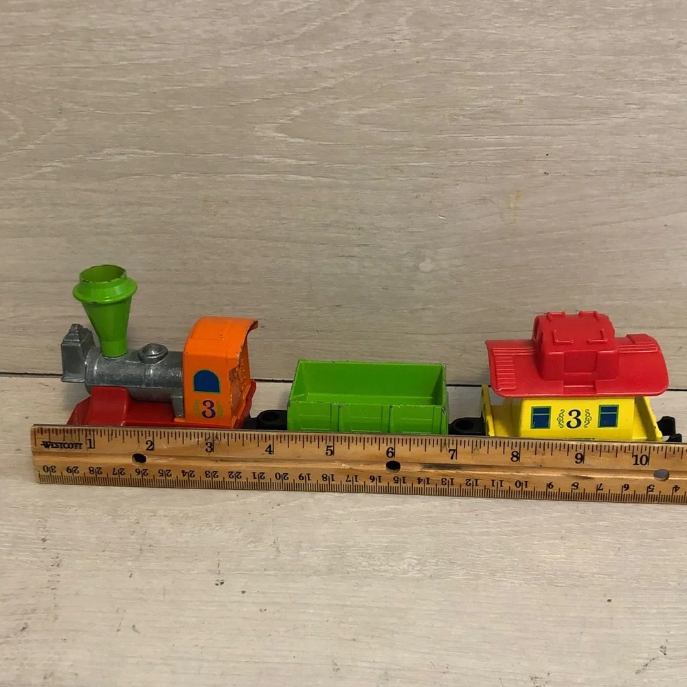 Vintage Mattel Preschool First Wheels Train Die Cast 3 Piece Set '80 Cake Topper